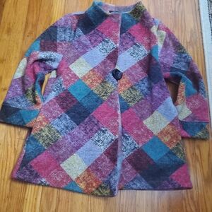 Damme Multicolor Plaid 1 Button ,pockets Korean Brand Women's Coat Sz S